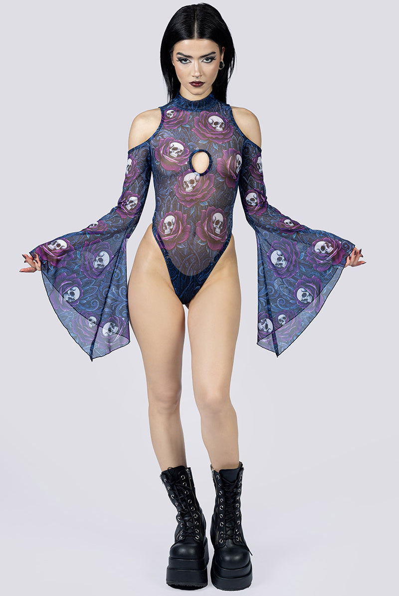 Funeral Romance Sheer Cold Sholder Bodysuit Full Body Gothic Outfits