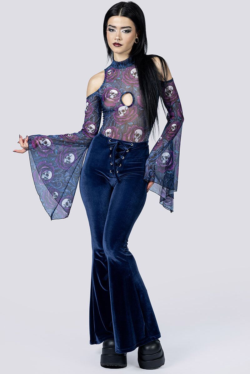 Funeral Romance Sheer Cold Sholder Bodysuit Pants Full View Gothic Clothes