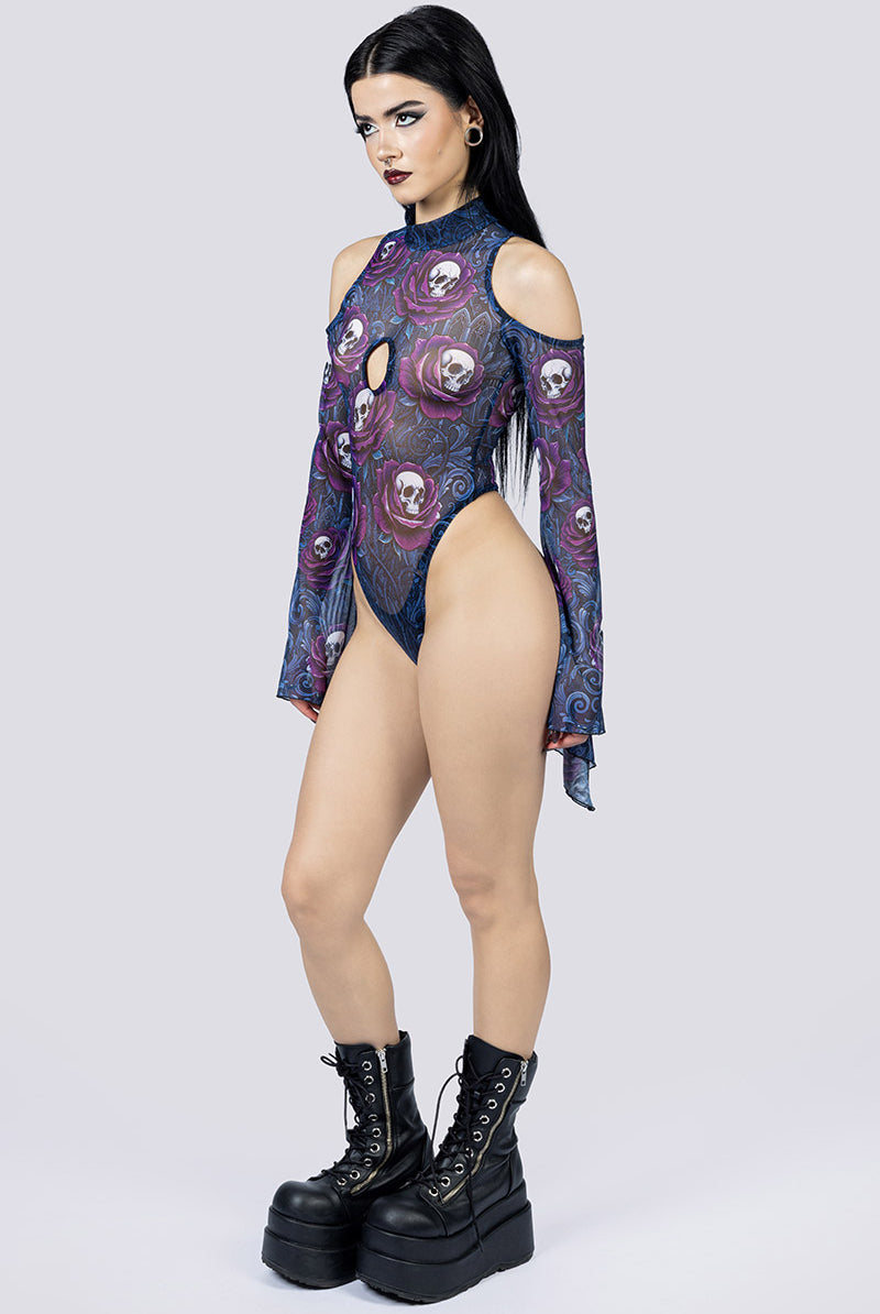 Funeral Romance Sheer Cold Sholder Bodysuit Side Goth Wear