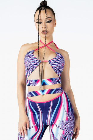 Rave Outfit Fusion Flow Cut Out Flare Pants Set Front View