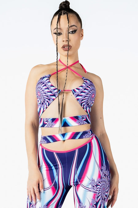 Rave Outfit Fusion Flow Cut Out Flare Pants Set Front View