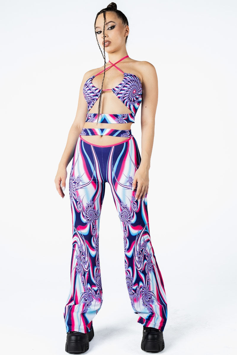 Fusion Flow Cut Out Flare Pants Set Full View