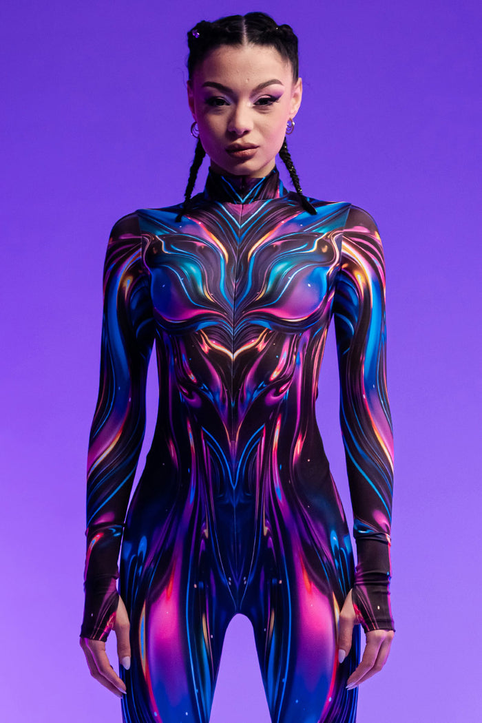 Rave Outfit Galaxia Full Body Costume Uv Close Front View