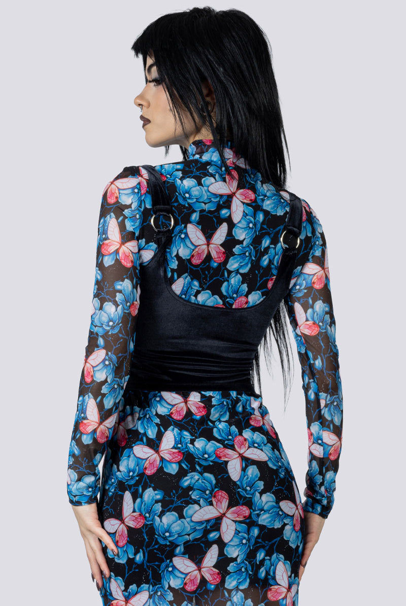 Ghost Botanica Mesh Long Sleeve Dress Corset Back Gothic Clothes