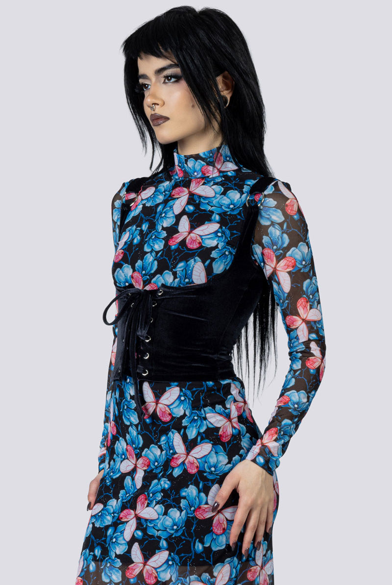 Ghost Botanica Mesh Long Sleeve Dress Corset Side Goth Clothing