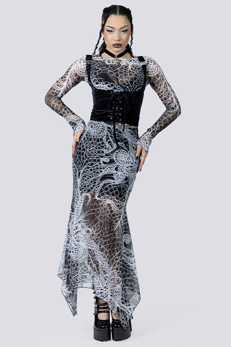 Ghostlace Maxi Skirt Set Corset Front Goth Clothing
