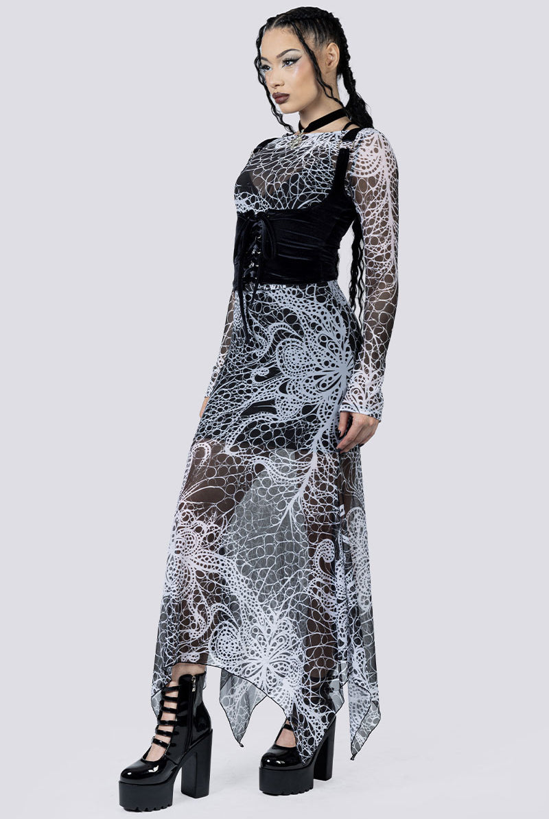 Ghostlace Sheer Maxi Skirt Corset Side Gothic Clothing