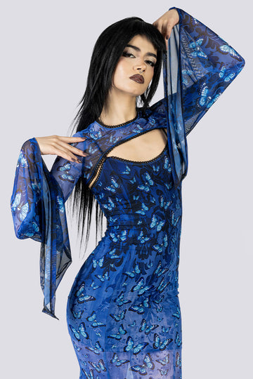 Ghostwing Bride Mesh Maxi Dress – Blue Goth Wear for Women, XL