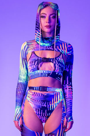 Rave Outfit Glitchin Chap Pants Set Close View