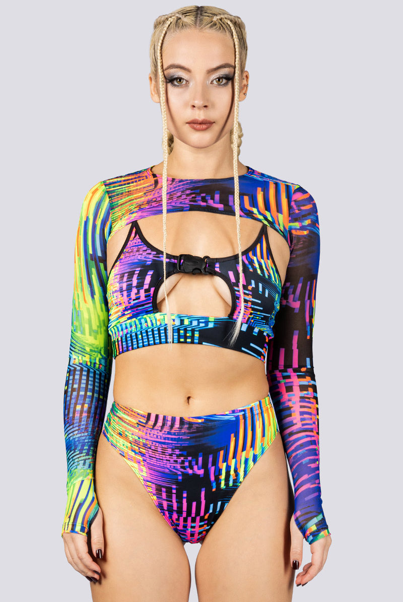 Glitchin Two Piece Top Close Front View