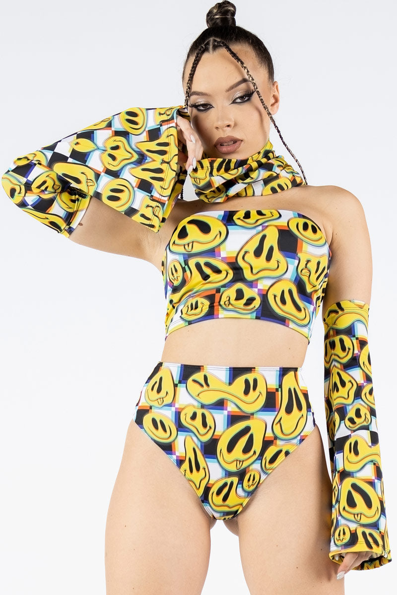 Glitchy Emojis Boob Tube Top Front View