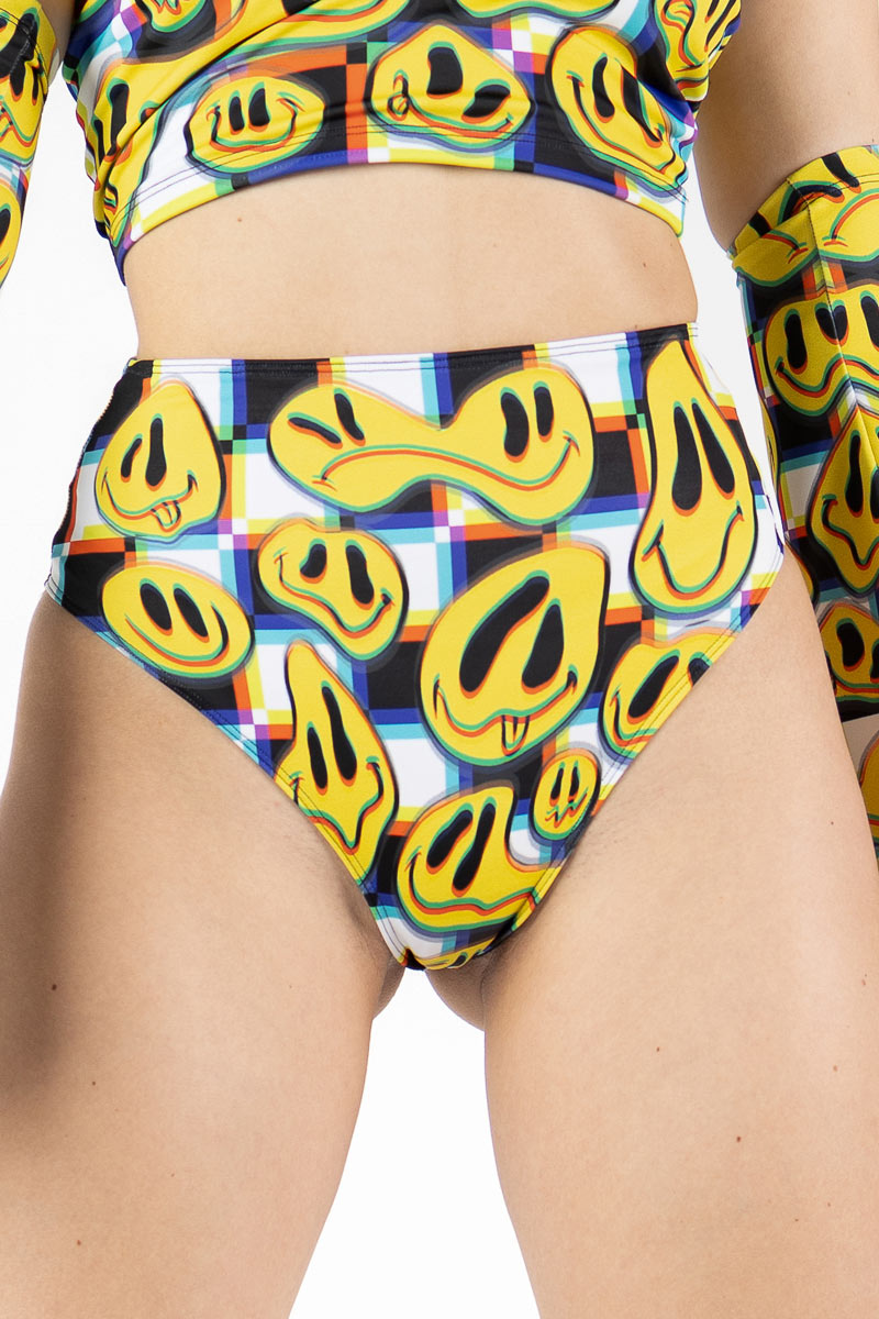 Glitchy Emojis Scrunch Bikini Bottoms Close View