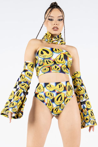 Rave Outfit Glitchy Emojis Scrunch Bikini Bottoms Set Front View