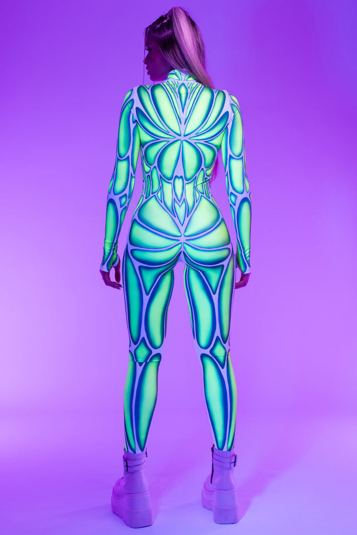 Rave Outfit Glowfly Costume With Front Zipper Back View Uv