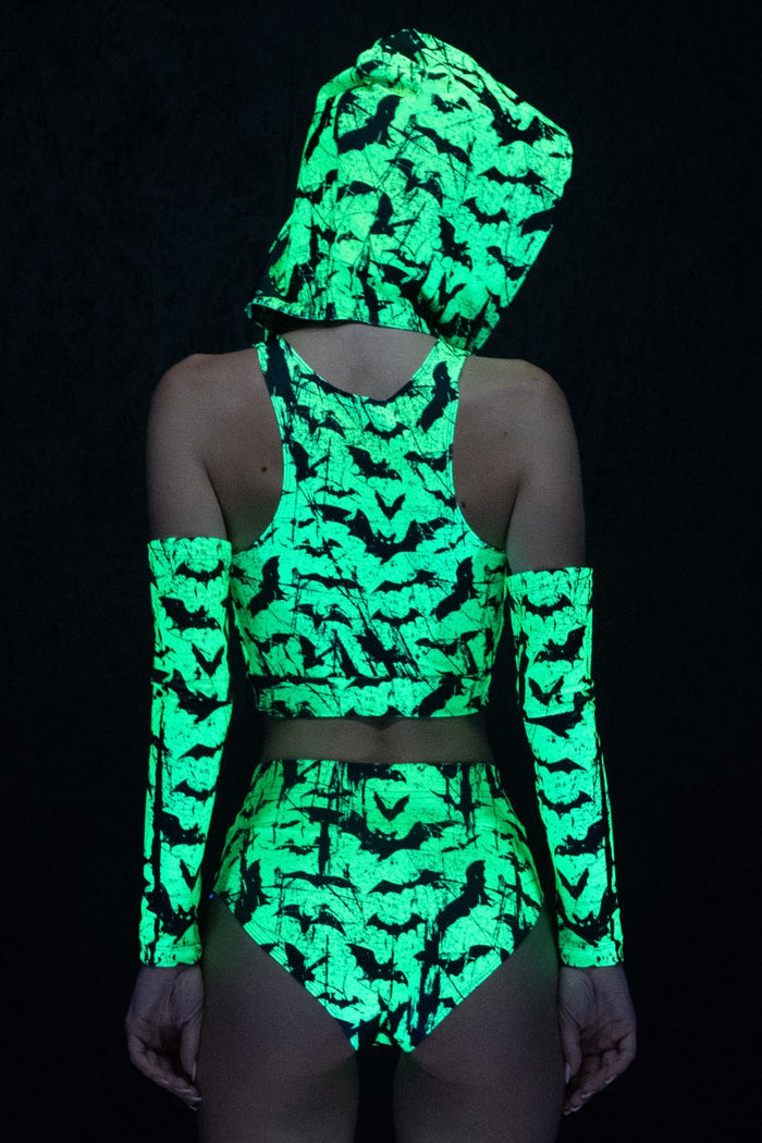 Rave Outfit Glowing Bats Booty Shorts Set Uv Back View