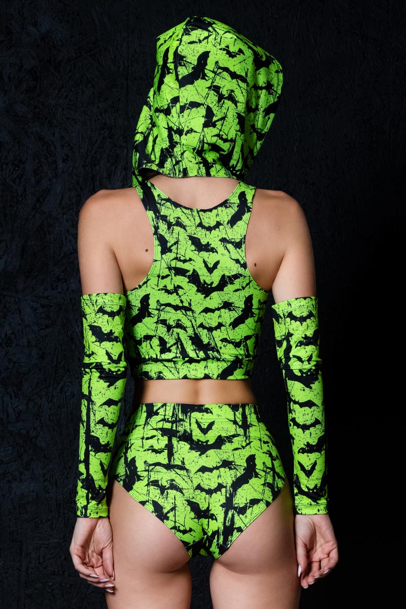 Glowing Bats Hooded Cut Out Crop Top Back View