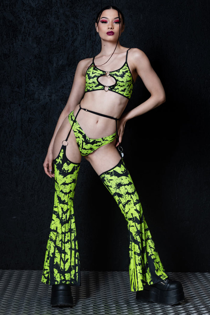 Rave Outfit Glowing Bats O Ring Chaps Set Full View