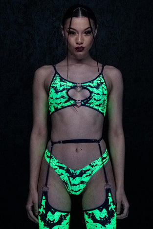 Rave Outfit Glowing Bats O Ring Chaps Set Uv Front View