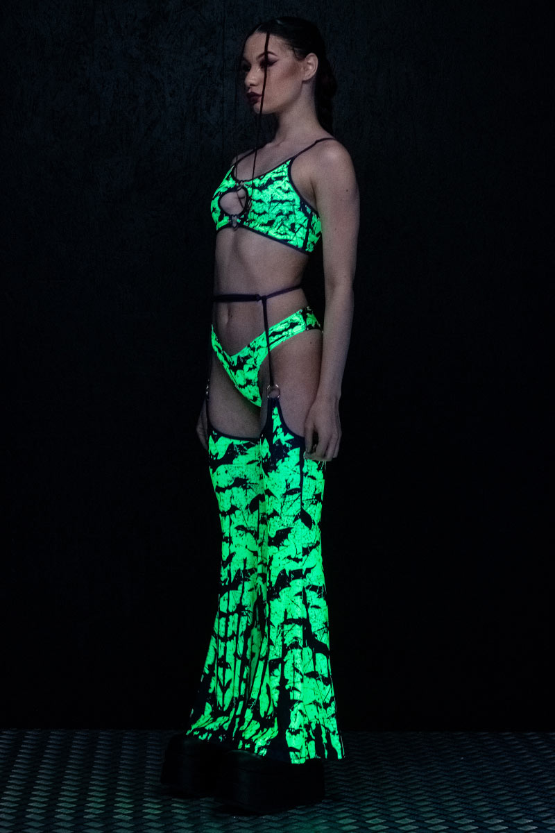 Glowing Bats O-Ring Chaps Set UV Side View