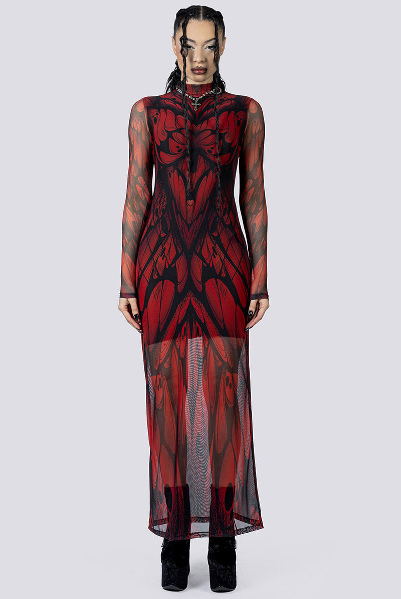 Goth Moth Mesh Long Sleeve Dress