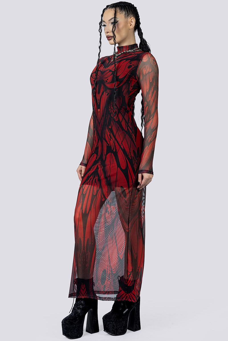 Goth Moth Mesh Long Sleeve Dress Side Goth Fashion