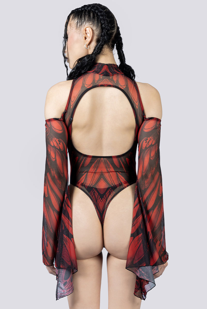Goth Moth Sheer Cold Sholder Bodysuit Back Goth Fashion