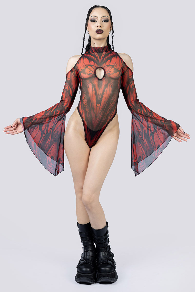 Goth Moth Sheer Cold Sholder Bodysuit Full Body Gothic Outfits