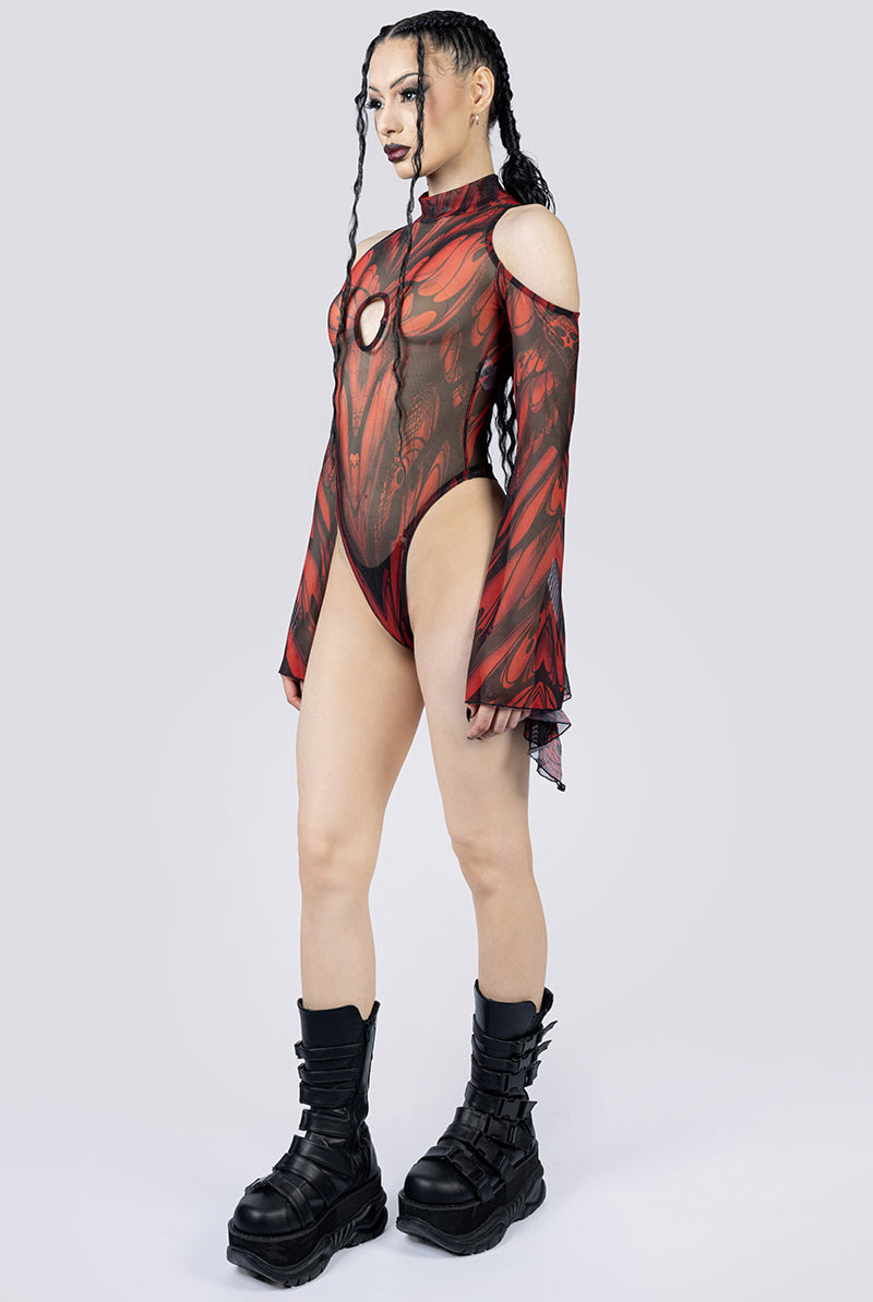 Goth Moth Sheer Cold Sholder Bodysuit Side Goth Wear