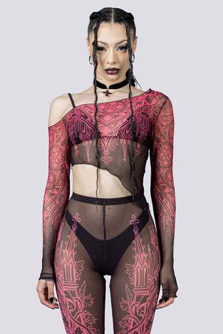 Goth Oath Mesh Crop Top Close Up Front Goth Clothing