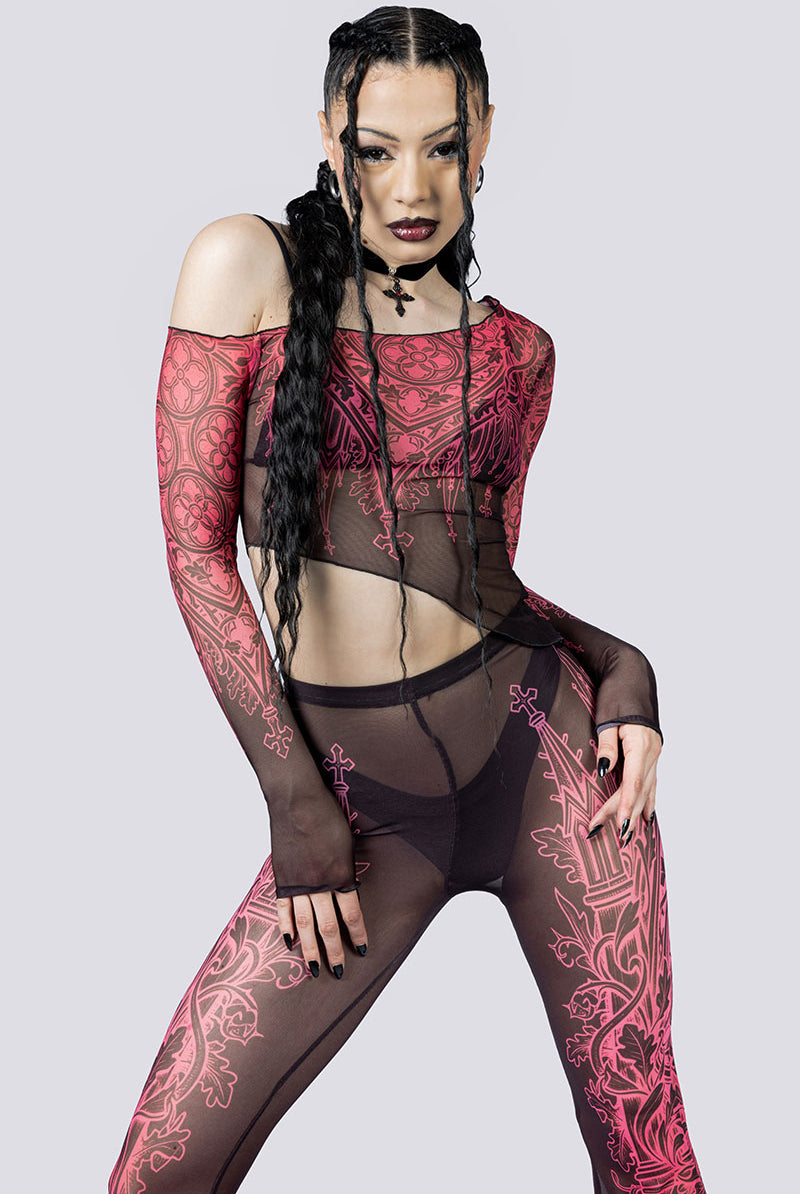 Goth Oath Mesh Crop Top Close Up Gothic Clothing