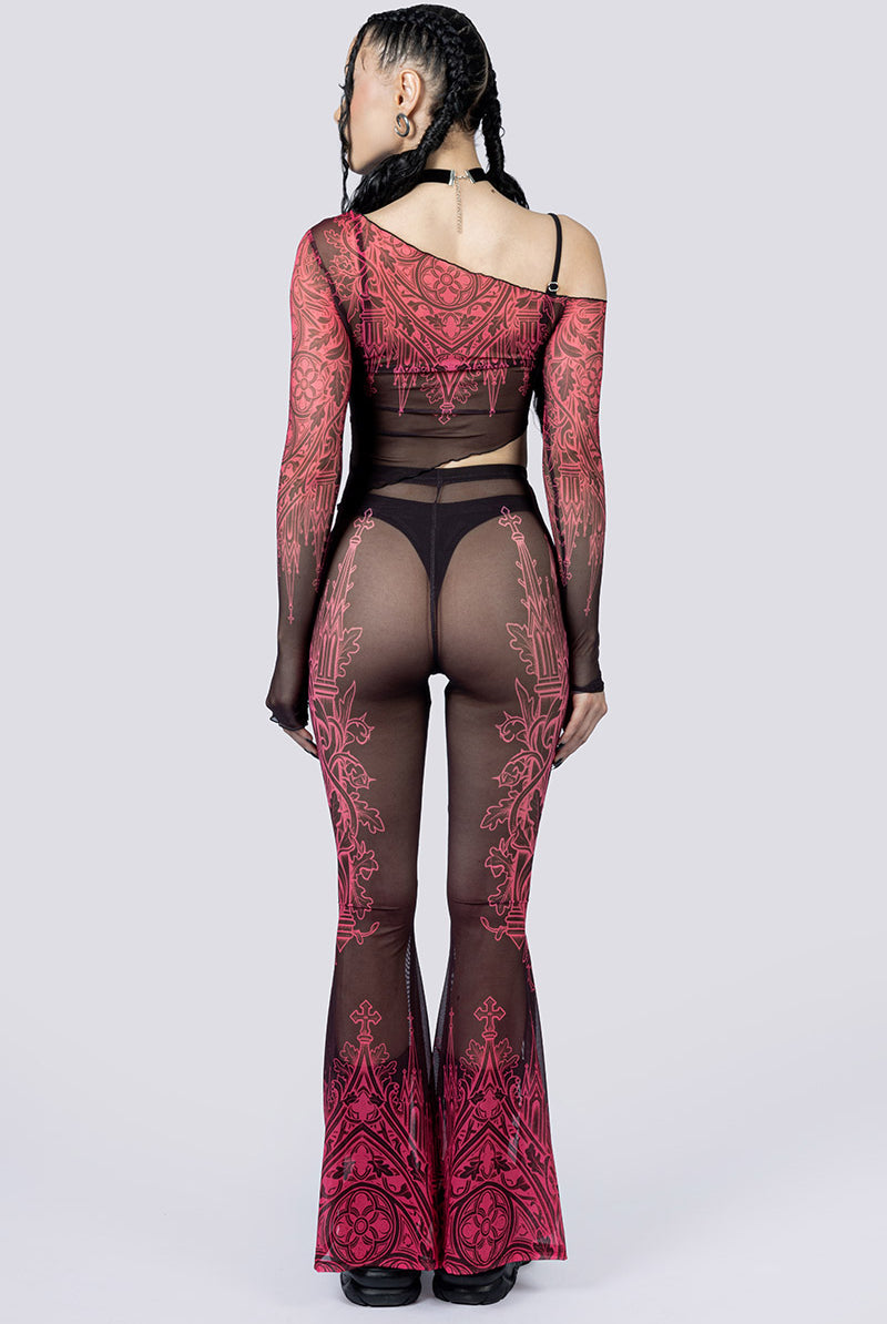 Goth Oath Mesh Flared Pants Back Gothic Outfits