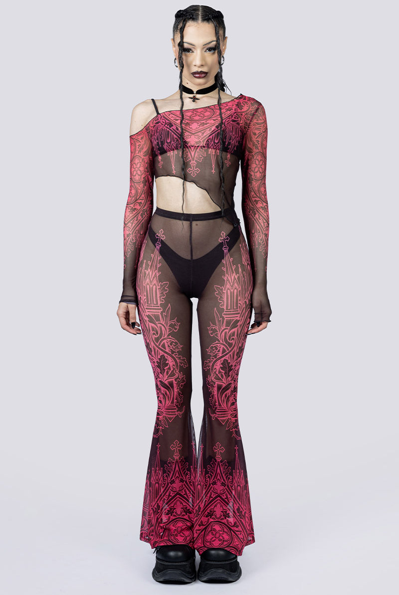 Goth Oath Mesh Flared Pants Front Goth Fashion