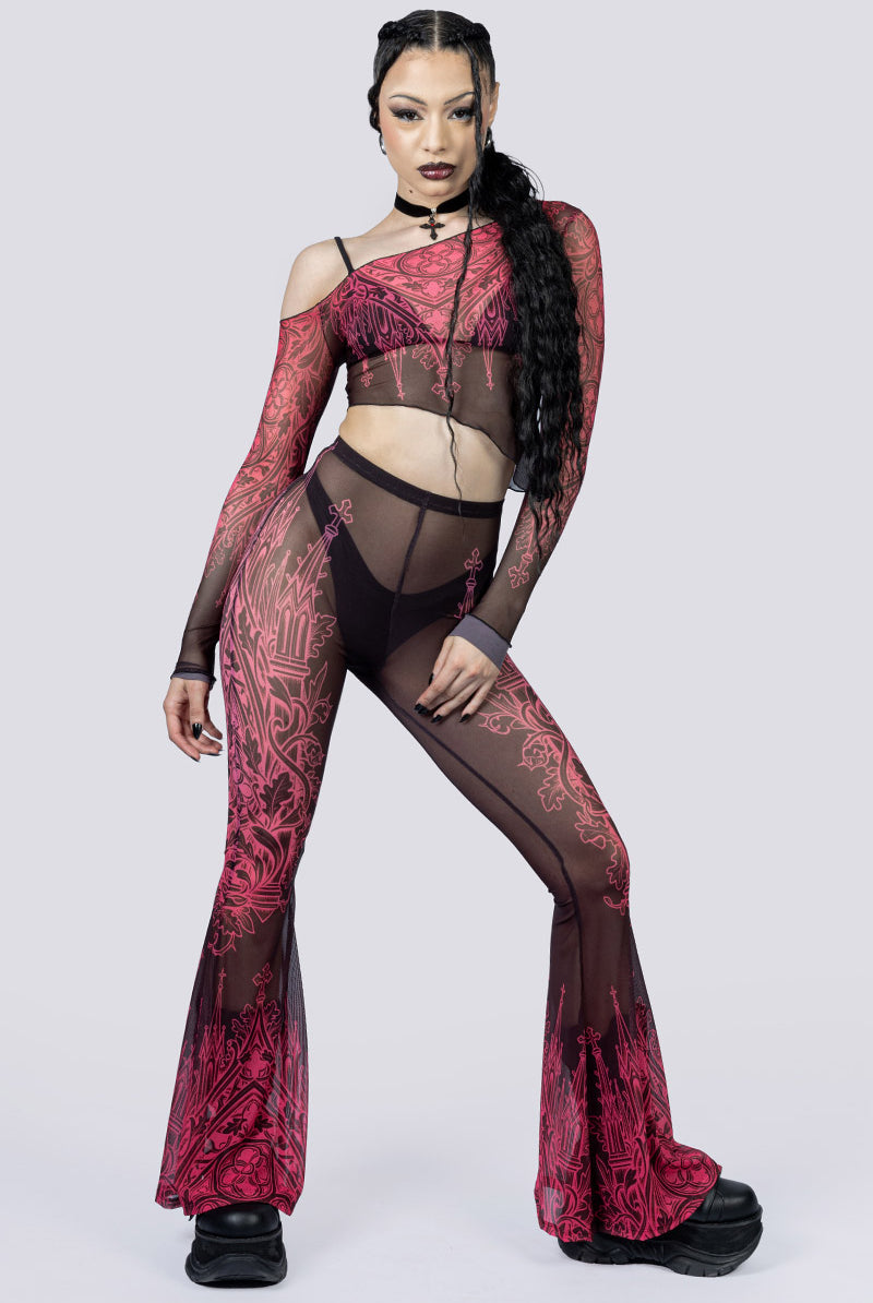 Goth Oath Mesh Flared Pants Full Body Goth Wear
