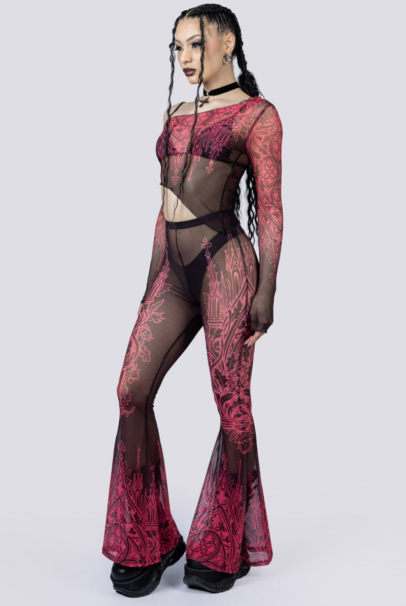 Goth Oath Mesh Flared Pants Side Gothic Clothing