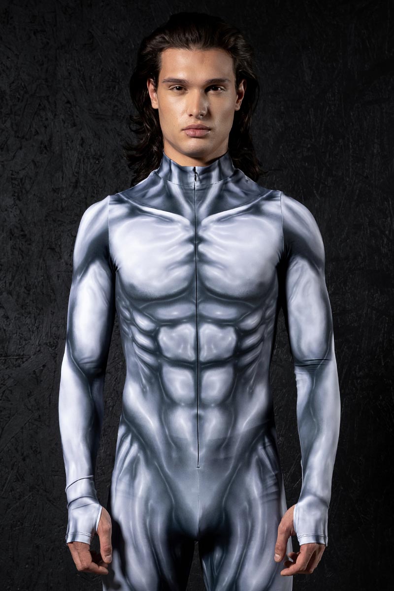 Gray Muscle Men's Costume Close View