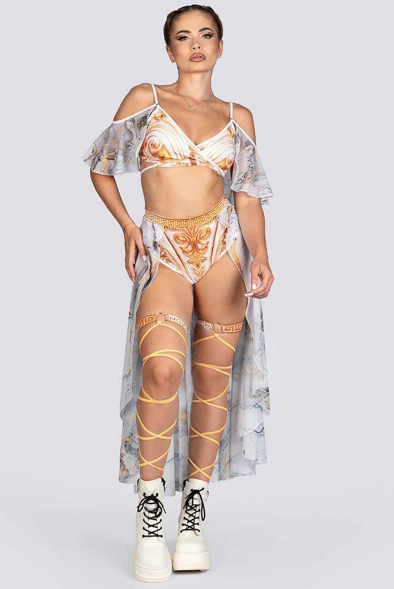 Greek Goddess Open Mesh Maxi Skirt Rave Halloween Costume