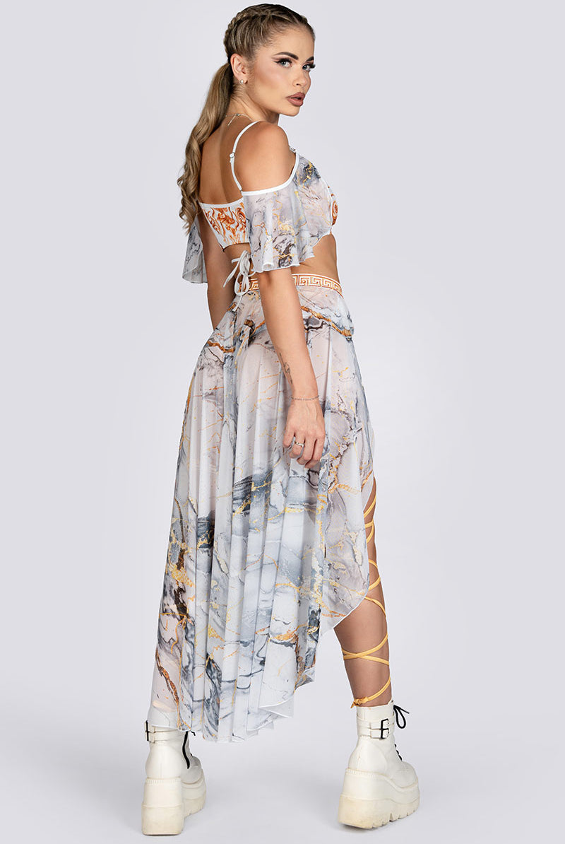 Greek Goddess Open Mesh Maxi Skirt Set Rave Halloween Costume Women