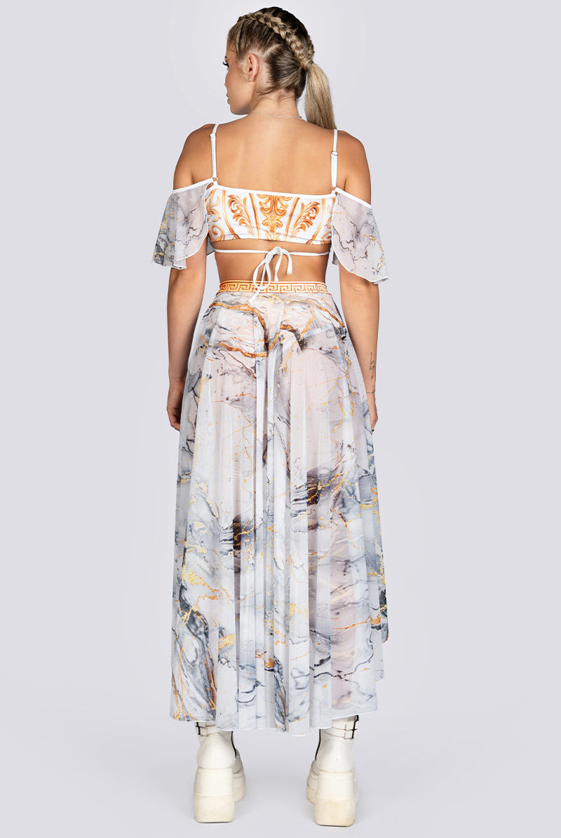 Greek Goddess Open Mesh Maxi Skirt Set Rave Halloween Clothes