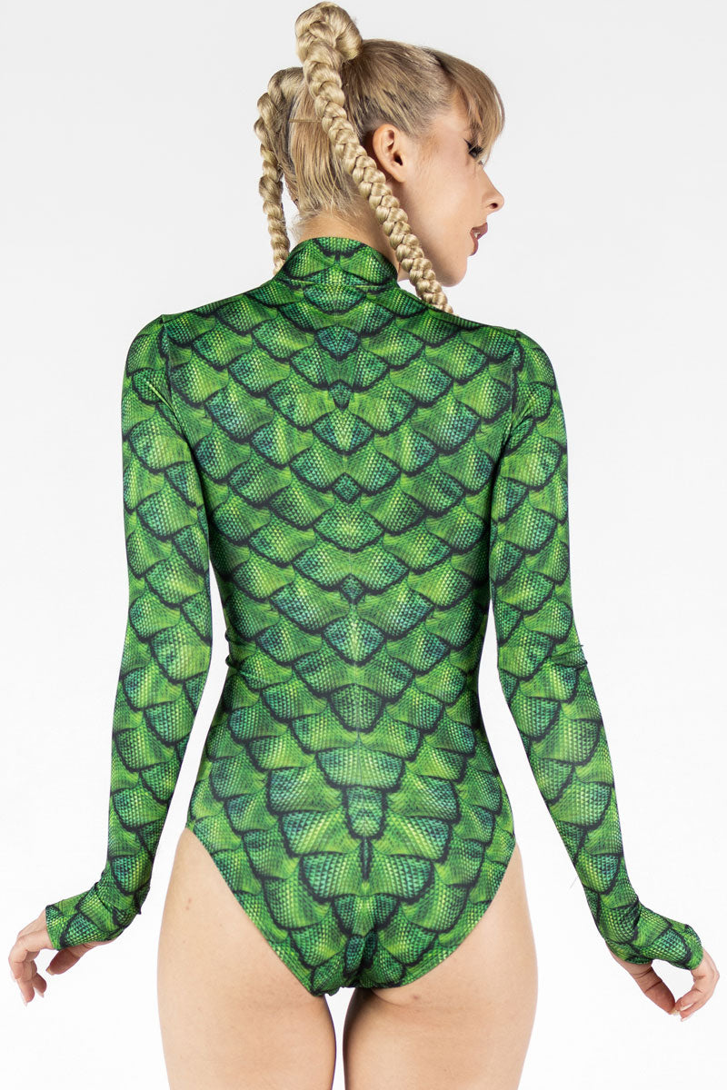 Green Dragon Scale Long Sleeve Bodysuit Back View