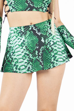 Green Snakeskin Rave Mini Skirt Close View