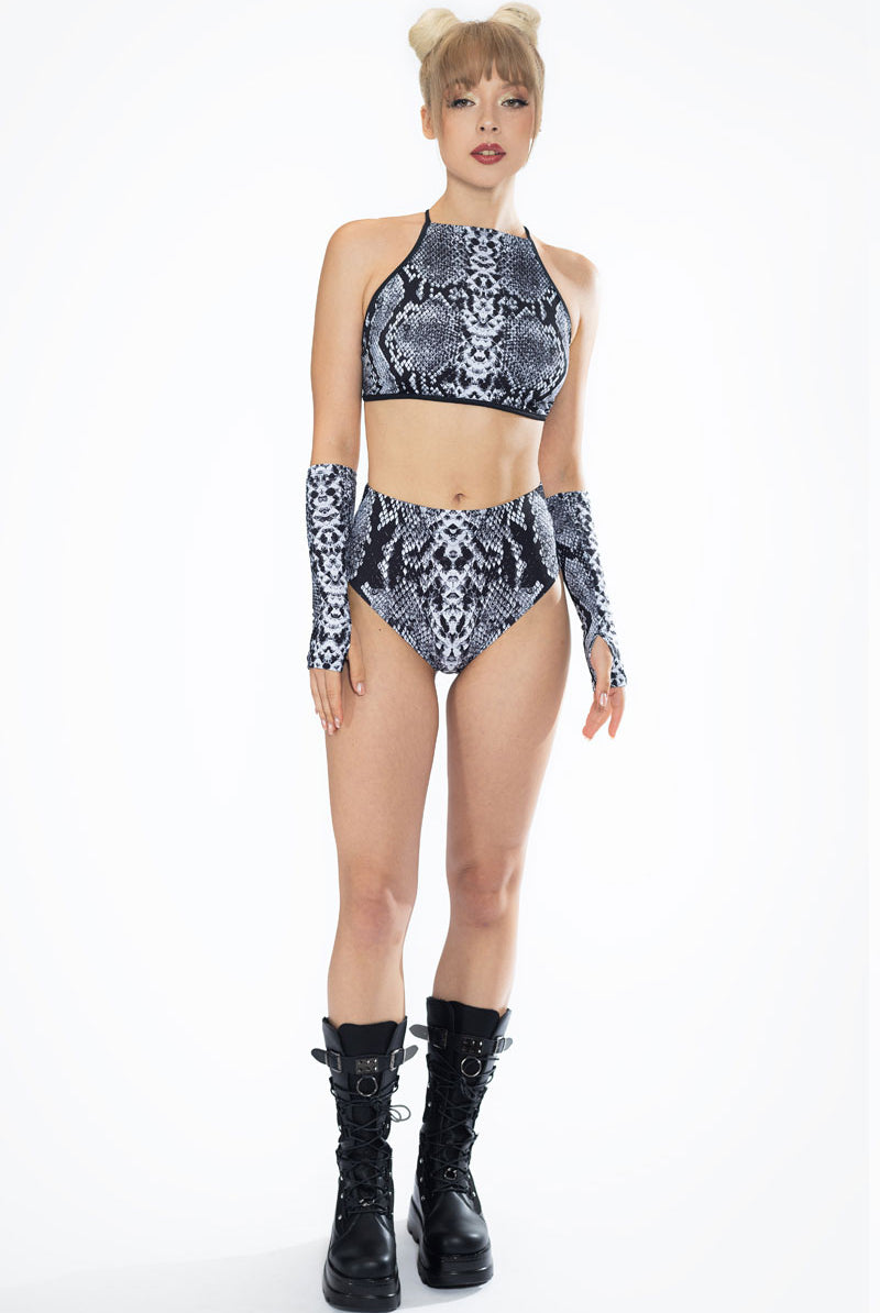 Grey Snakeskin O Ring Halter Neck Top Full View