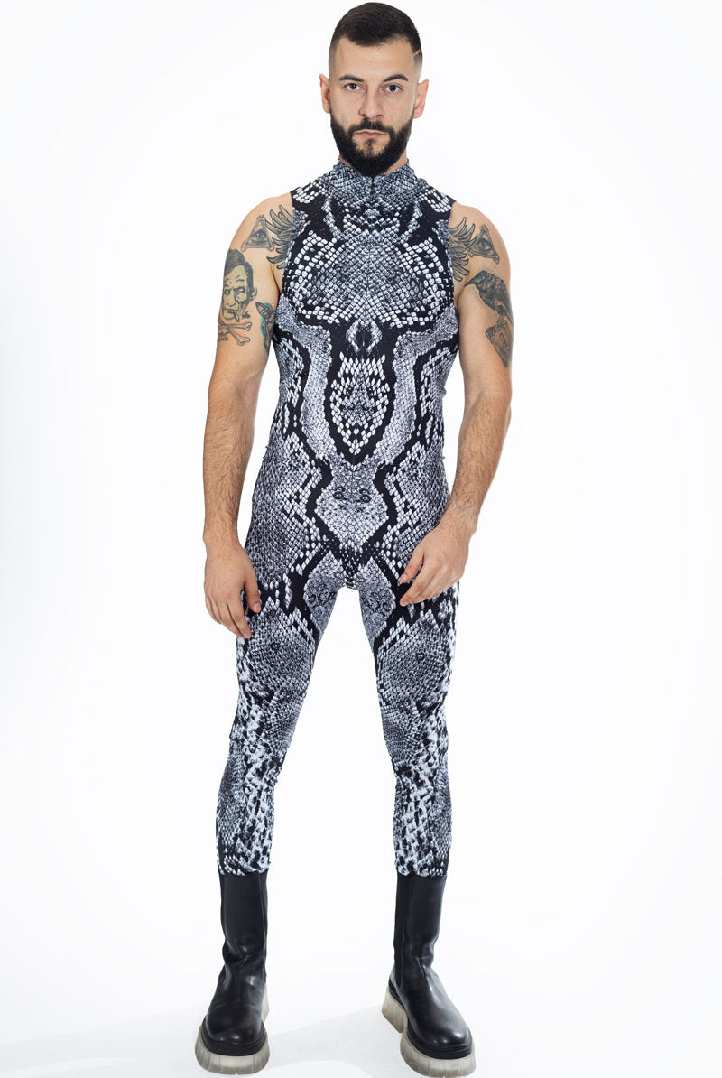 Grey Snakeskin Sleeveless Costume for Men Front View