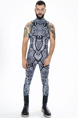 Grey Snakeskin Sleeveless Costume for Men Front View