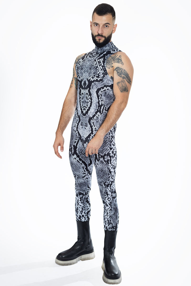 Grey Snakeskin Sleeveless Costume for Men Side View