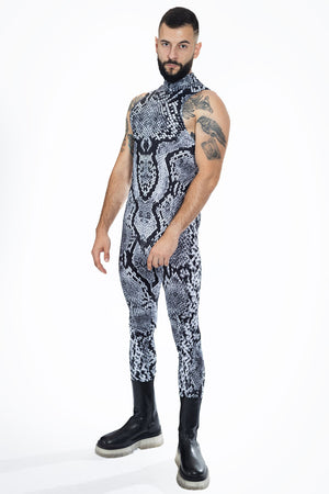 Grey Snakeskin Sleeveless Costume for Men Side View