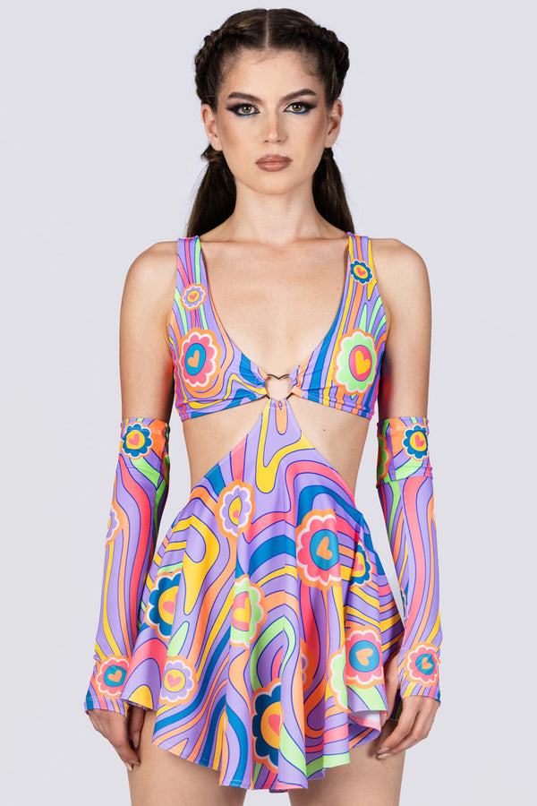 Rave Outfit Groovy Hearts Cut Out Skater Dress Close View
