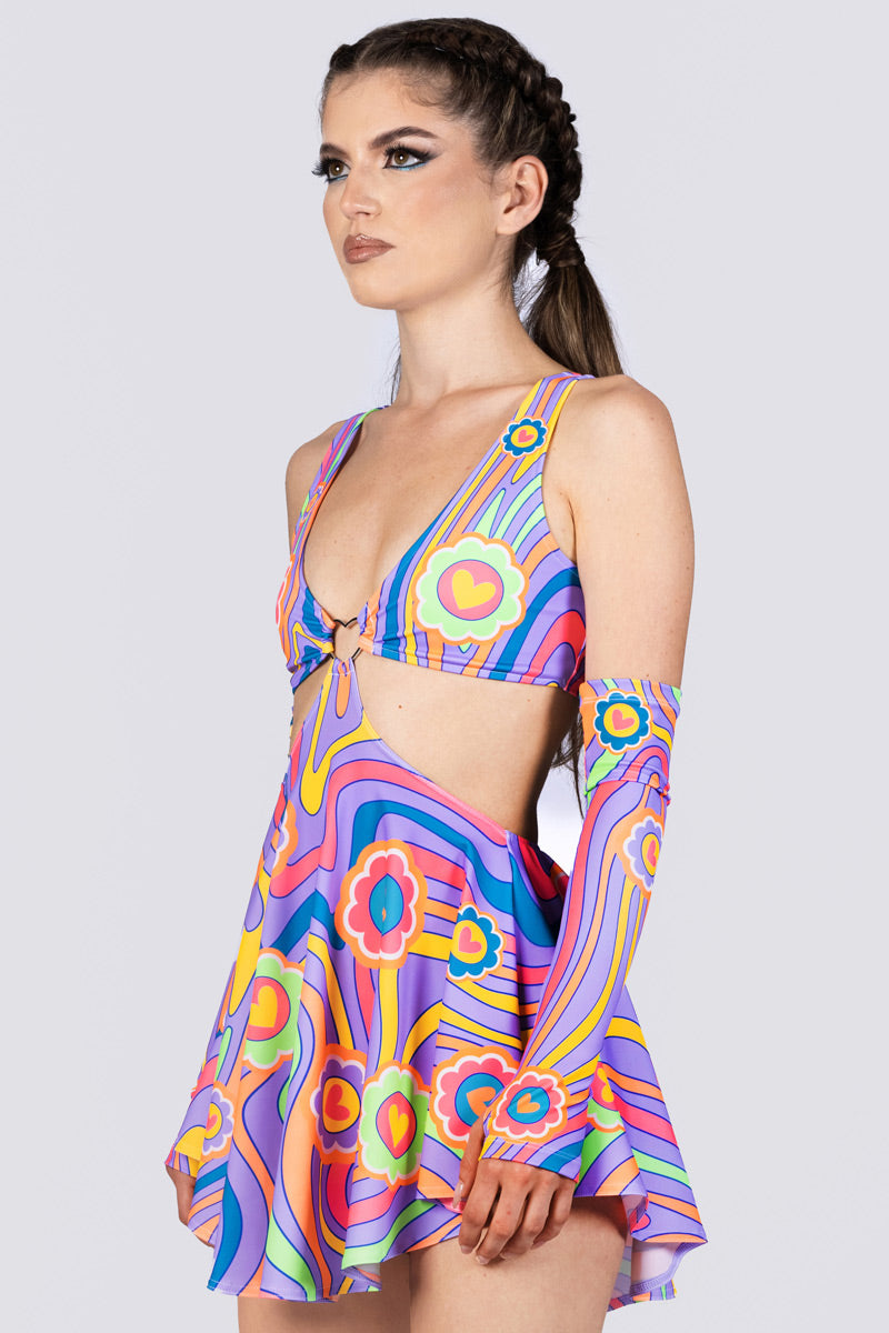 Groovy Hearts Cut-Out Skater Rave Dress – Festival Dress for Summmer, XL