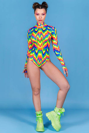 Groovy Rainbow Long Sleeved Bodysuit Front View
