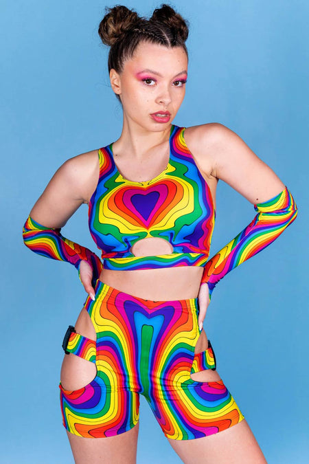 Rave Outfit Groovy Unicorn Buckle Biker Shorts Set Close View