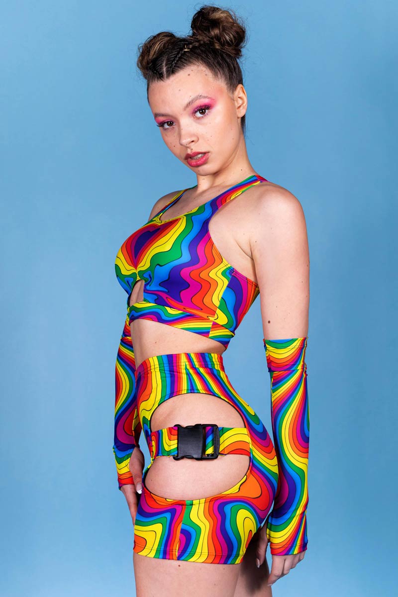 Groovy Unicorn Rainbow Cut Out Bra Top for Rave Girls